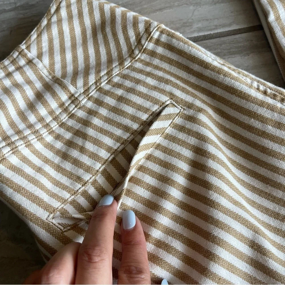 Free People Women's Beige Tan Striped High Waist Button Fly Frankie Pants Size 4 - Picture 6 of 8